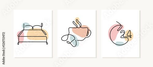 Hotel services continuous line posters