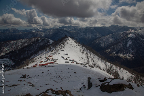 snow covered mountains in winter