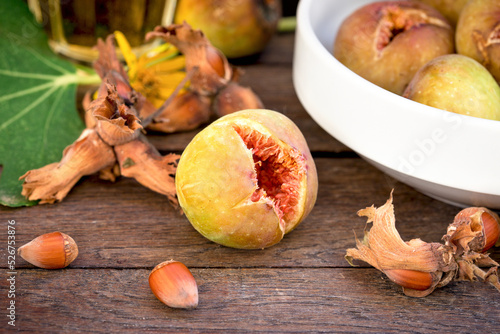 Organic fig and hazelnut on table