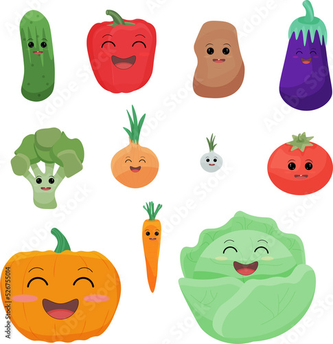Wallpaper Mural A set of cartoon-style vegetables highlighted on a transparent background. PNG. Food characters with eyes and different emotions. Templates for printing. Harvesting. Torontodigital.ca