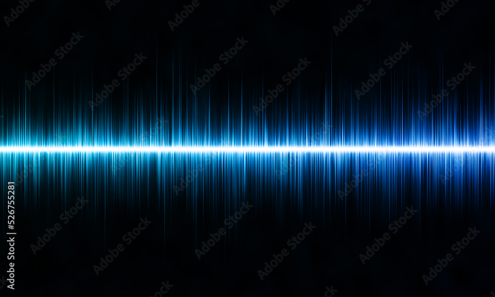 Blue abstract sound, audio or music wave on black background