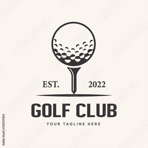 Golf club and ball illustration logo on tee.vector, symbol, icon, template