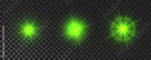 Set of green glowing sparkling stars