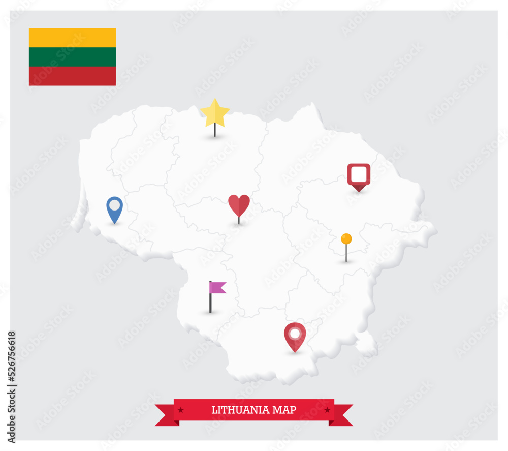 3D Map of Lithuania and flat icons