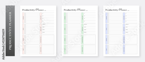 Daily Productivity Planner Template. Productivity Planner Design Template Layout. Modern Planner Template Set. Daily Planner Template Set. 
Daily Planner Printable Template.