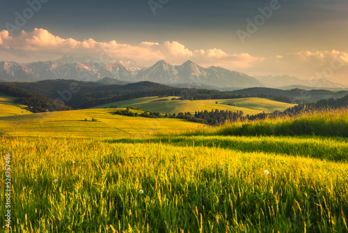 Spring view of the Tatra Mountains in Poland from Spisz and Podhale. Beautiful views from one of the most beautiful places in Małopolska.