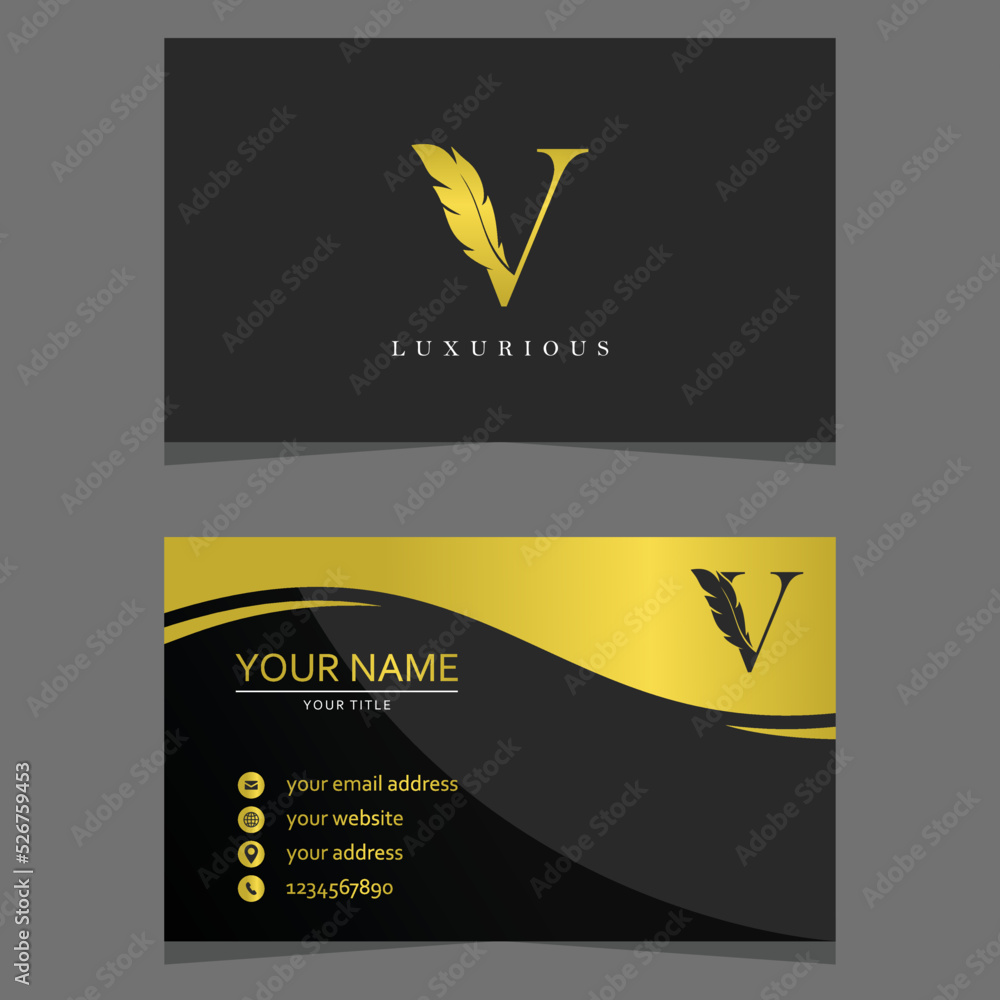 Letter V Logo Combined with Feather Silhouette and business card ...
