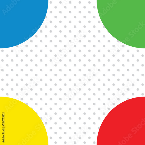 Colourful background illustration with rounded primary colour corners and polka dot pattern in square format, vintage look and feel