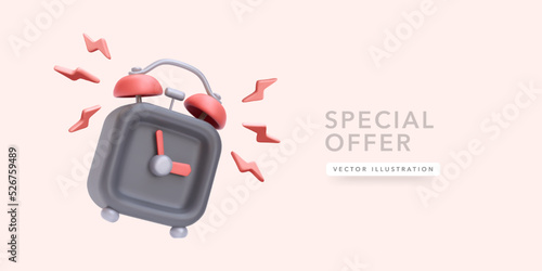 Marketing banner concept for limited time quick sale in 3d realistic style. Vector illustration