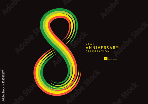 8 years anniversary celebration logotype colorful line vector, 8th birthday logo, 8 number design, Banner template, logo number elements for invitation card, poster, t-shirt.