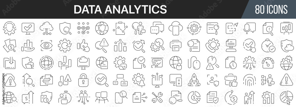Data analytics line icons collection. Big UI icon set in a flat design. Thin outline icons pack. Vector illustration EPS10 - obrazy, fototapety, plakaty 