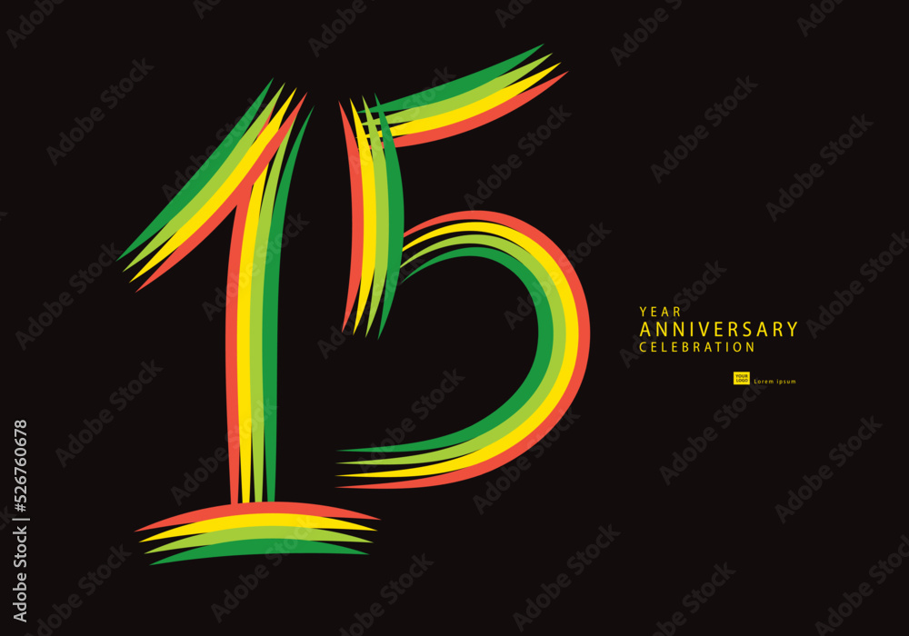 15 years anniversary celebration logotype colorful line vector, 15th birthday logo, 15 number design, Banner template, logo number elements for invitation card, poster, t-shirt.