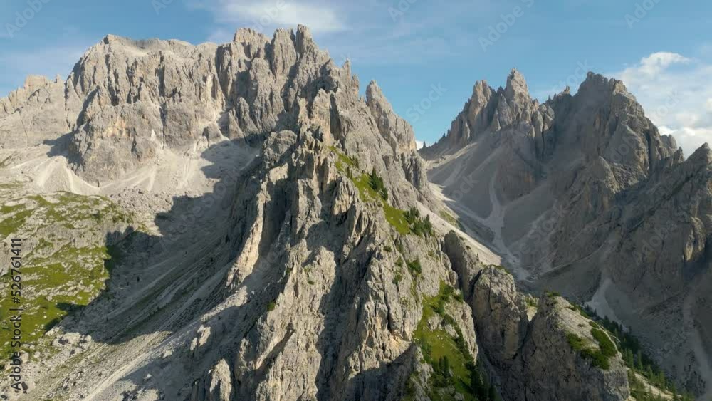 Mountain Crest Aerial Drone with Clouds Video. 4K Mountain Peak Aerial Footage in the Dolomites Italy.