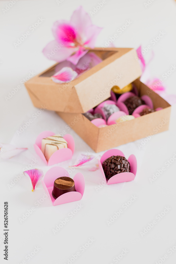 Candies on white background. Spring feminine composition. Food styling. Candies on white background. Spring feminine composition. Food styling.