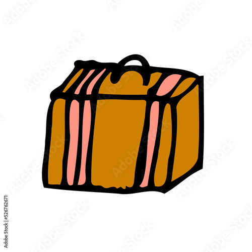 Doodle hand drawn illustration, suitcase, bag, for road path to travel, trip, vacation, isolated on the white background