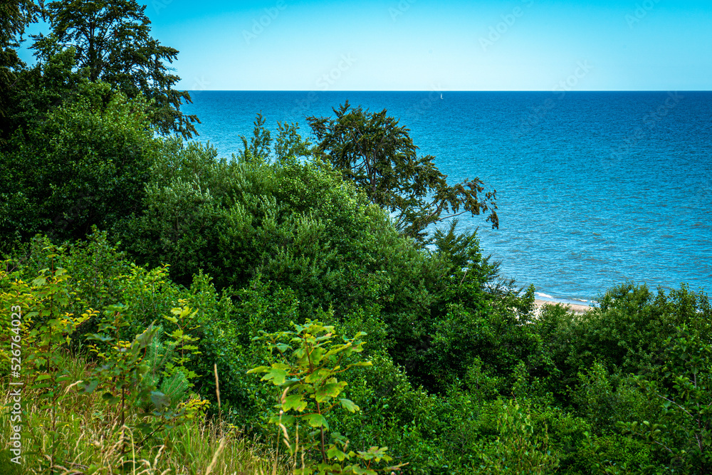 View from a high cliff to the beach on the Baltic Sea