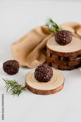 Traditional brazilian brigadeiro. Aesthetic composition. Food Styling.