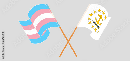 Crossed and waving flags of Transgender Pride and the State of Rhode Island