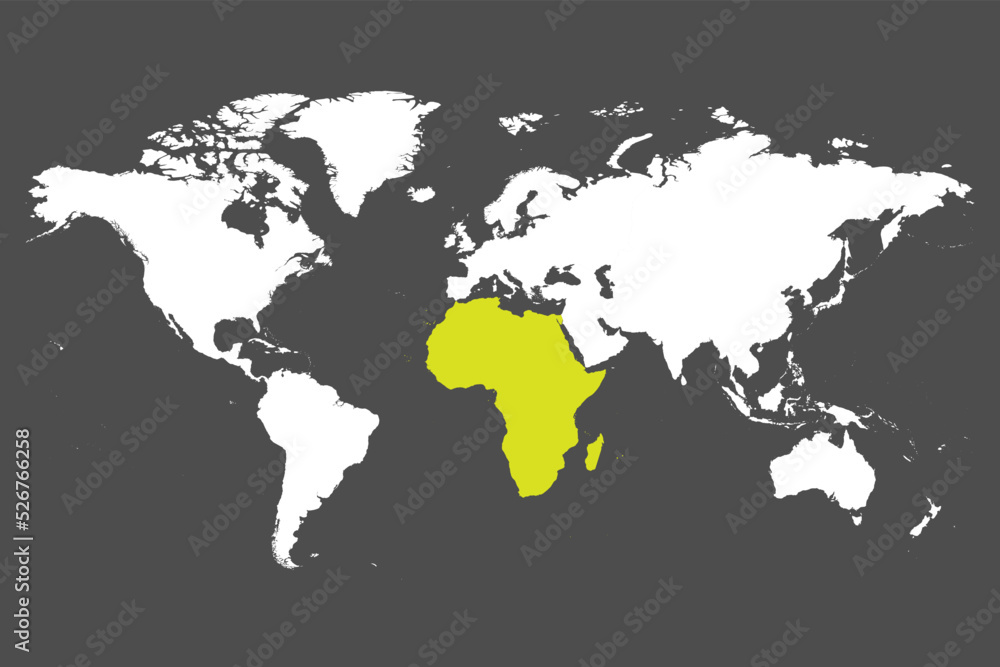 Africa continent green marked in World map