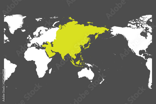 Asia continent green marked in World map