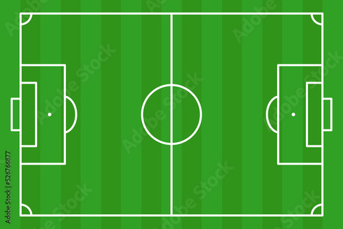 俯瞰で見た芝生のサッカーコート、緑色のピッチのベクターイラスト背景素材