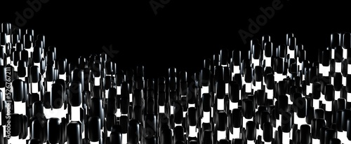 Abstract wave from black lights with white light background. Dark futuristic tubes with 3d render glowing halogen. Digital decoration of creative interior