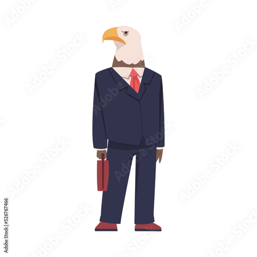 Eagle as Office Employee Wearing Formal Corporate Suit Standing with Briefcase Vector Illustration