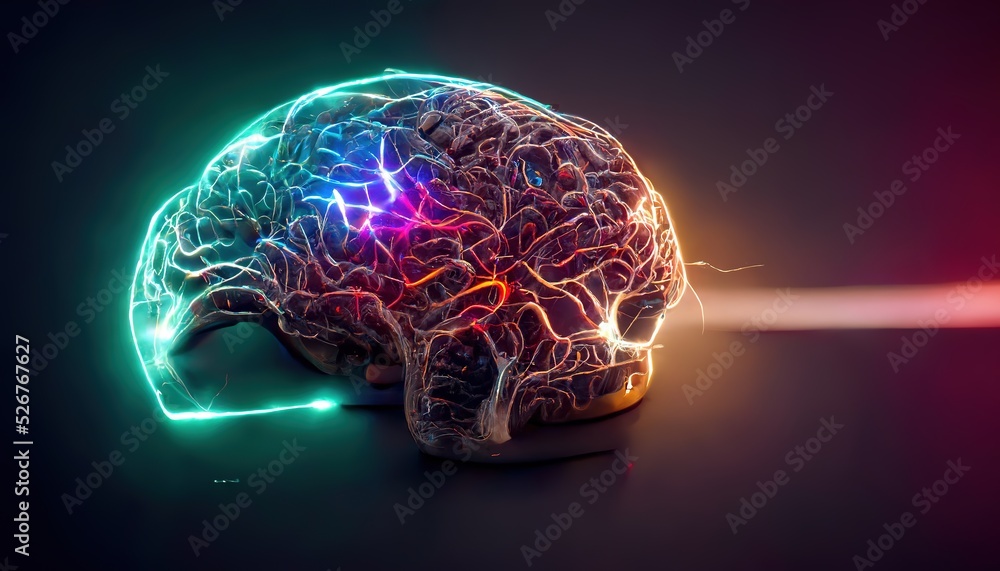 ภาพประกอบสต็อก Glowing Digital Brain Electrical Impulses Pulsating Deep
