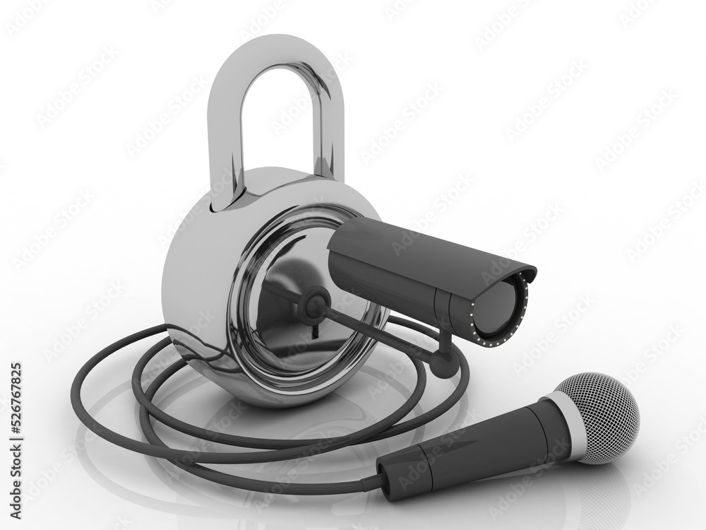 3d rendering Surveillance CCTV Security Camera connected lock with mic
3d rendering Surveillance CCTV Security Camera connected lock with mic