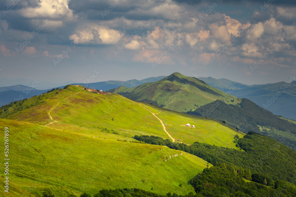 Summer views in the Bieszczady Mountains - views of the mountain ranges and lakes.