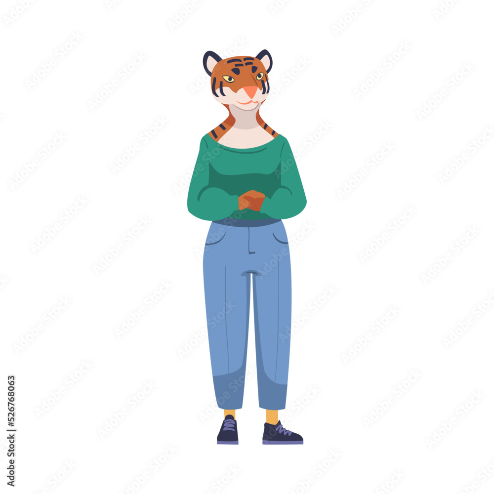 Tigress as Animal Office Employee Wearing Formal Corporate Suit Standing Vector Illustration