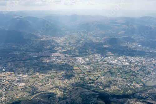Sulmona town in Gizio river valley, aerial, Italy