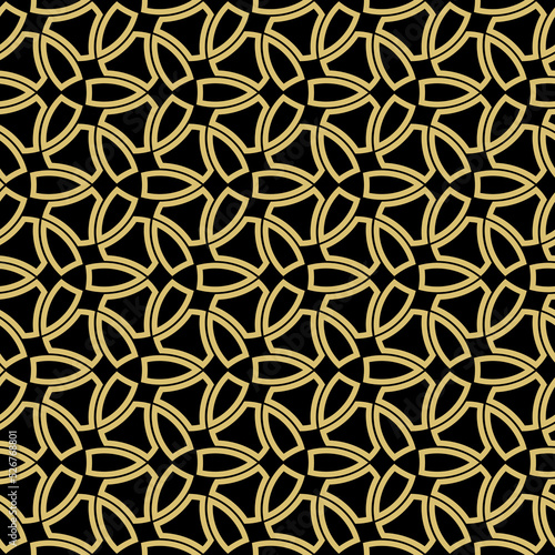Seamless vector ornament in arabian style. Geometric black and golden abstract background. Grill with pattern for wallpapers and backgrounds