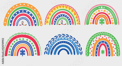 Autism Awareness day typography, vintage, retro, custom. autism, autistic, autism day ribbon t-shirt design rainbow set vector
