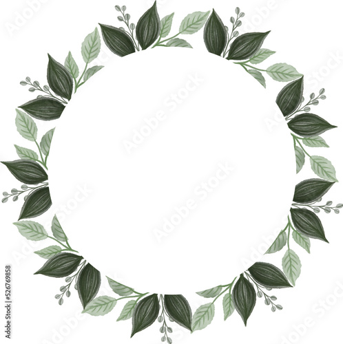 circle frame with green leaves border for greeting card