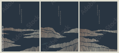 minimalist lines collection of landscapes background in asian style, black and gold colours