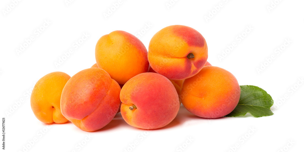 Ripe apricots with leaves isollated on white Ripe apricots with leaves isollated on white
