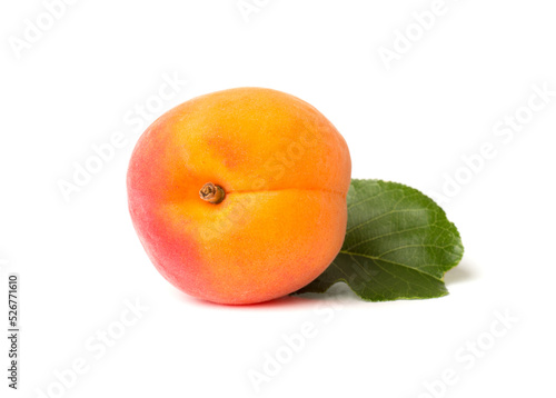Ripe apricot with leaves isollated on white