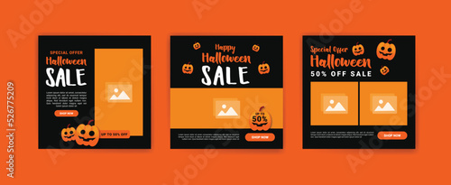 Social media post template for halloween sale. Sales banner for halloween celebration.