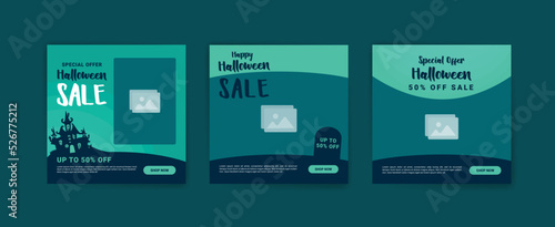 Social media post template for halloween sale. Sales banner for halloween celebration.