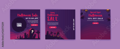 Social media post template for halloween sale. Sales banner for halloween celebration.