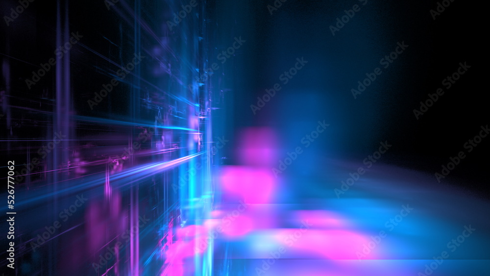 Abstract glowing geometric background. Modern digital technologies, an element of design and decoration. Geometric fantasy glow neon line background, technology banner. 3d render