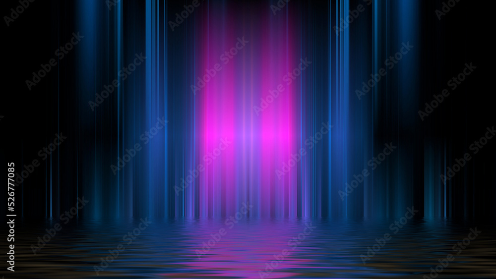 Digital Futuristic showcase concept empty show scene. Abstract geometric fantasy glow neon line background, technology banner. Product display Scene. 3D Render