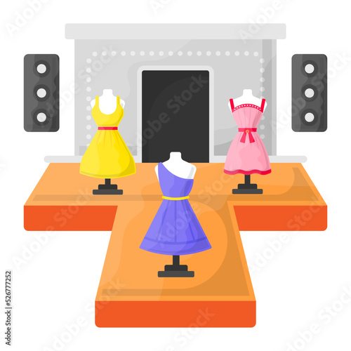 Luxury fashion runway stage vector icon design, Glamour and beauty symbol, Haute couture Sign, Fashion Show and Exhibition stock illustration, dress rehearsal Concept