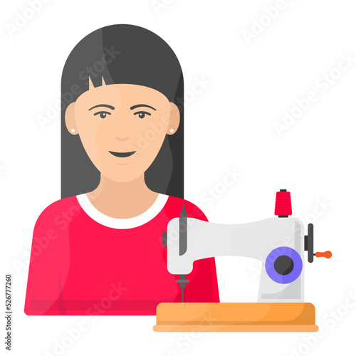 mantua-makers with sewing machine vector icon design, Glamour and beauty symbol, Haute couture Sign, Fashion Show and Exhibition stock illustration, Fashionmonger with tailoring Machine Concept