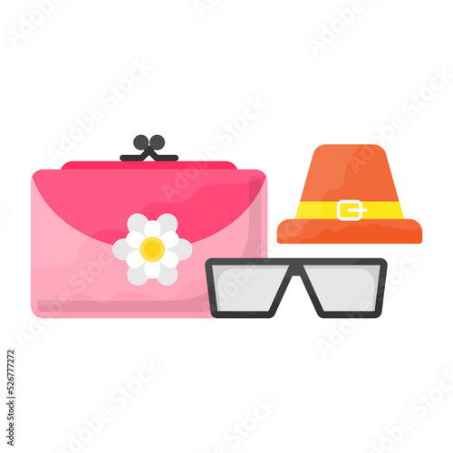 Girly Things vector icon design, Glamour and beauty symbol, Haute couture Sign, Fashion Show and Exhibition stock illustration, supermodel fashion accessories Concept