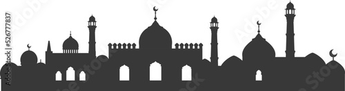 Fotografia Muslim cityscape black monochrome silhouette background vector illustration