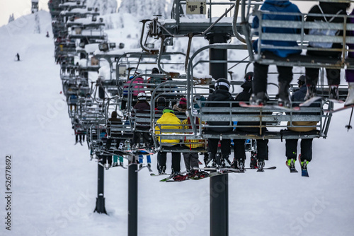 Chairlifts in the snow for the ski season in USA. photo