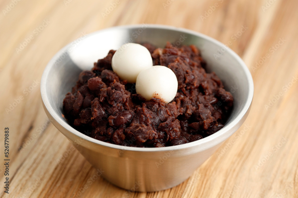 Korean Red Bean Porridge with Rice Cake Topping or Patjuk Korean Red Bean Porridge with Rice Cake Topping or Patjuk