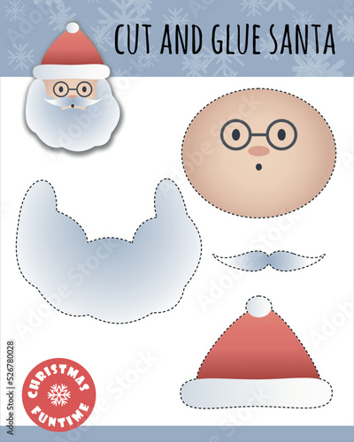 children's activity game. Christmas cut and glue santa